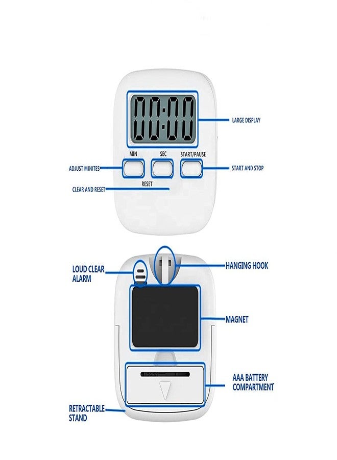 Ronest Timer for Kids,Kitchen Timer Digital,Magnetic Back,Loud Ring,Stand for Cooking,Classroom,Bathroom,Teachers,Kids (White) - Image 2
